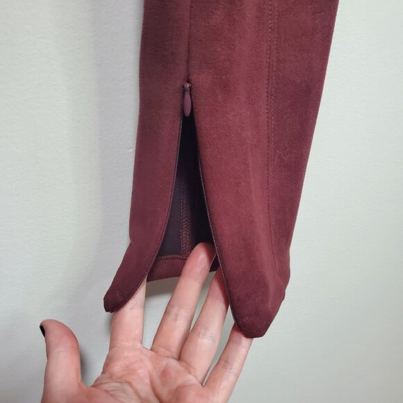 ANTHROPOLOGIE Faux Suede Leggings 27" Zip Ankle Stretch Burgundy Women's 27 - Picture 5 of 12